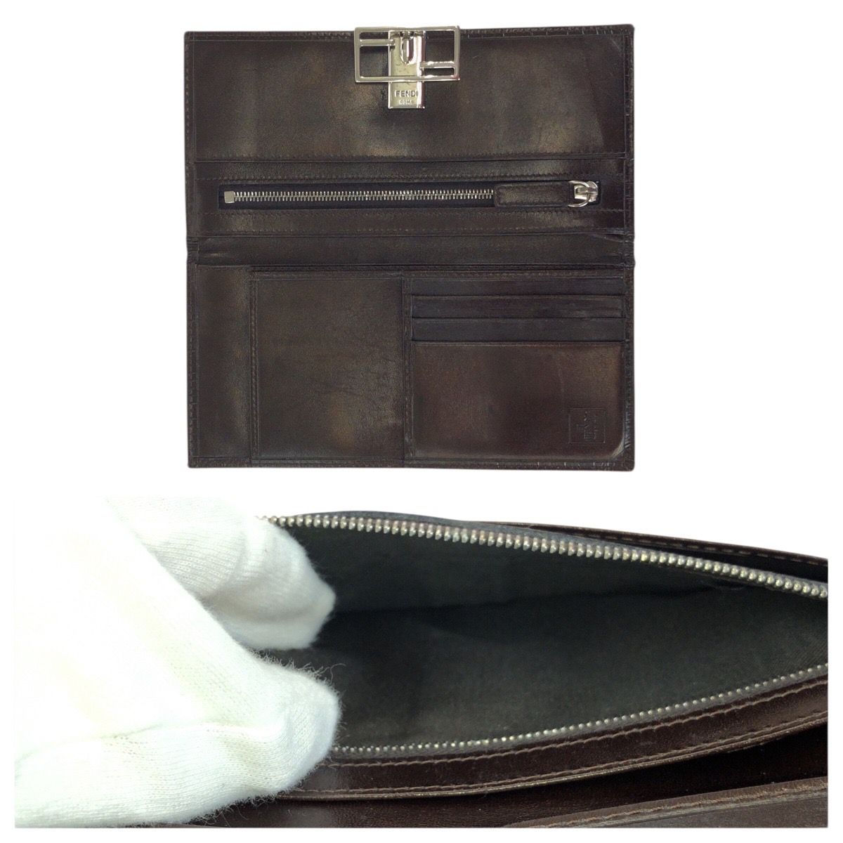 Fendi Zucca Dark Brown Silver Canvas Leather Wallet — view 8