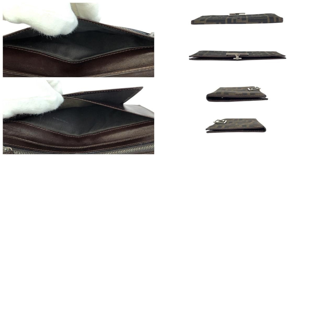 Fendi Zucca Dark Brown Silver Canvas Leather Wallet — view 9