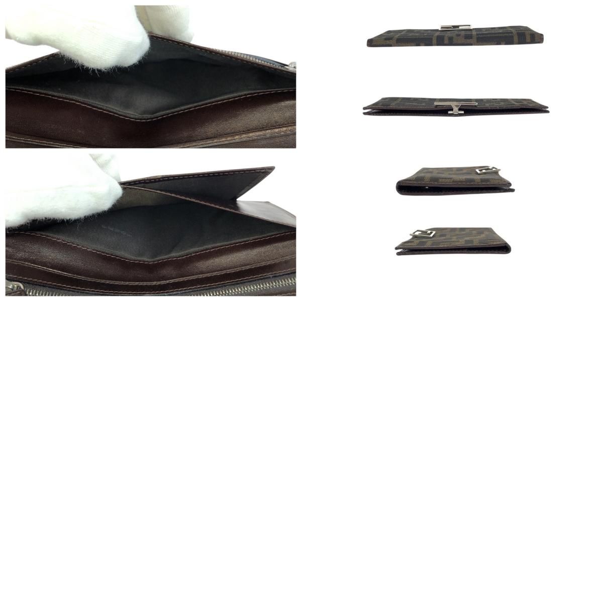 Fendi Zucca Dark Brown Silver Canvas Leather Wallet — view 9