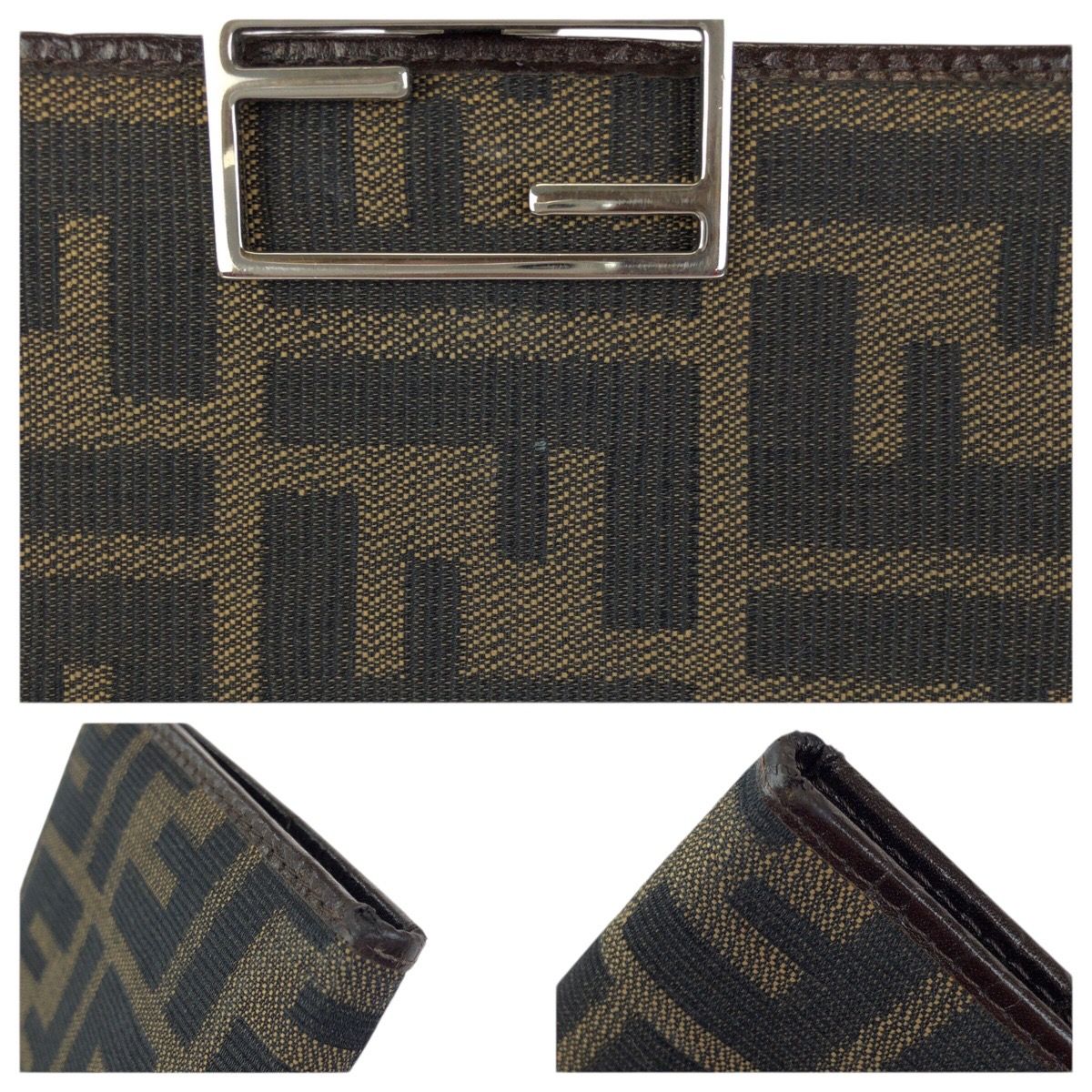 Fendi Zucca Dark Brown Silver Canvas Leather Wallet — view 6