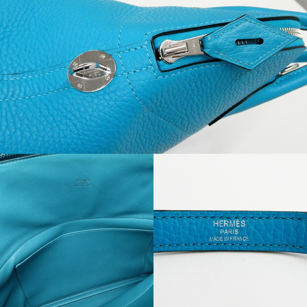 Hermes Bolide 31 Turquoise Taurillon Clemence Handbag 2-Way — view 7