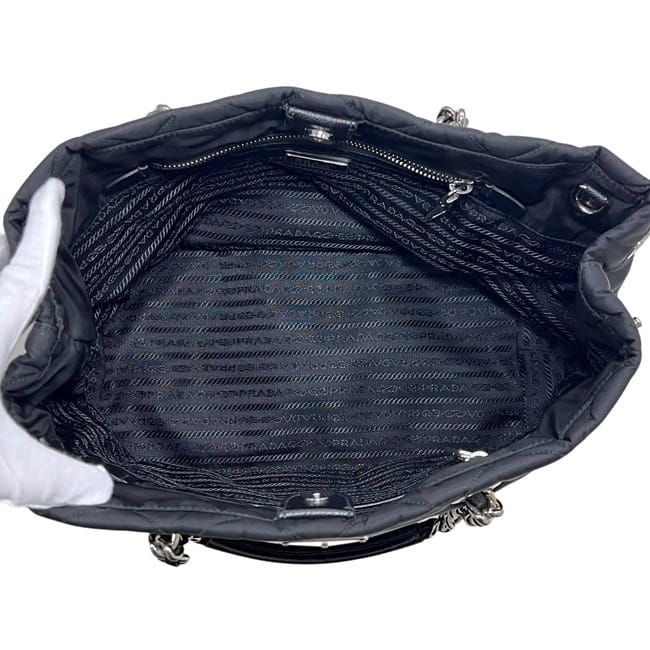 Prada Tote Chainto Black Nero Tessuto — view 4