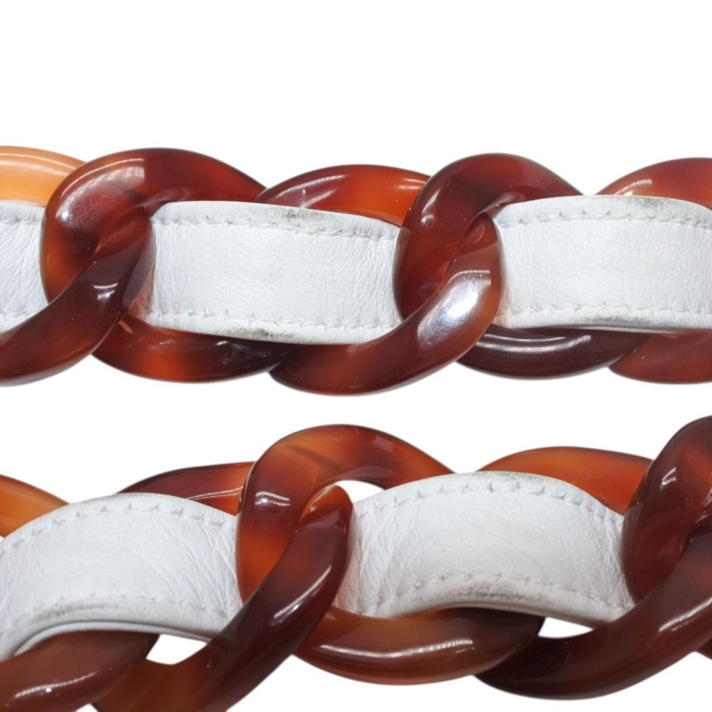 Chanel Plastic Leather Chain Belt 84.5 CC Logo Tortoiseshell Pattern White Brown — view 8