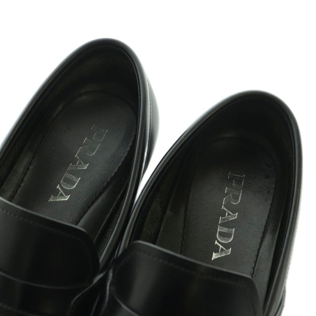 Prada Brushed Leather Loafers Moccasins Cowhide 6 Black — view 4