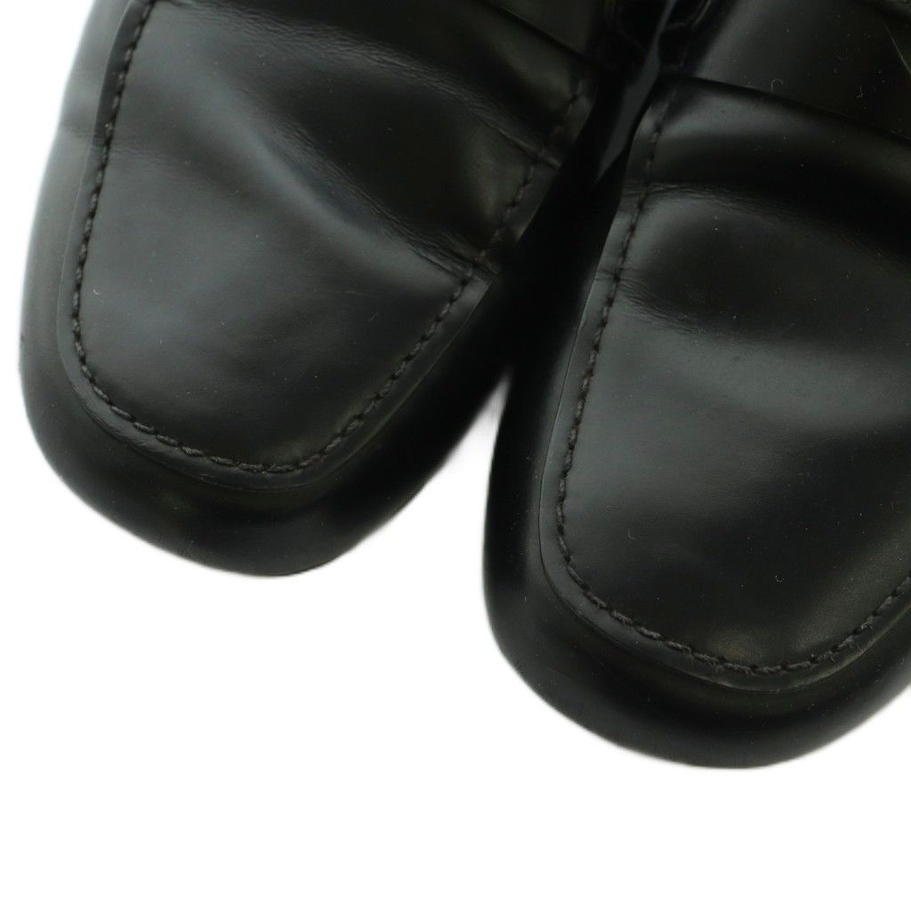 Prada Brushed Leather Loafers Moccasins Cowhide 6 Black — view 3