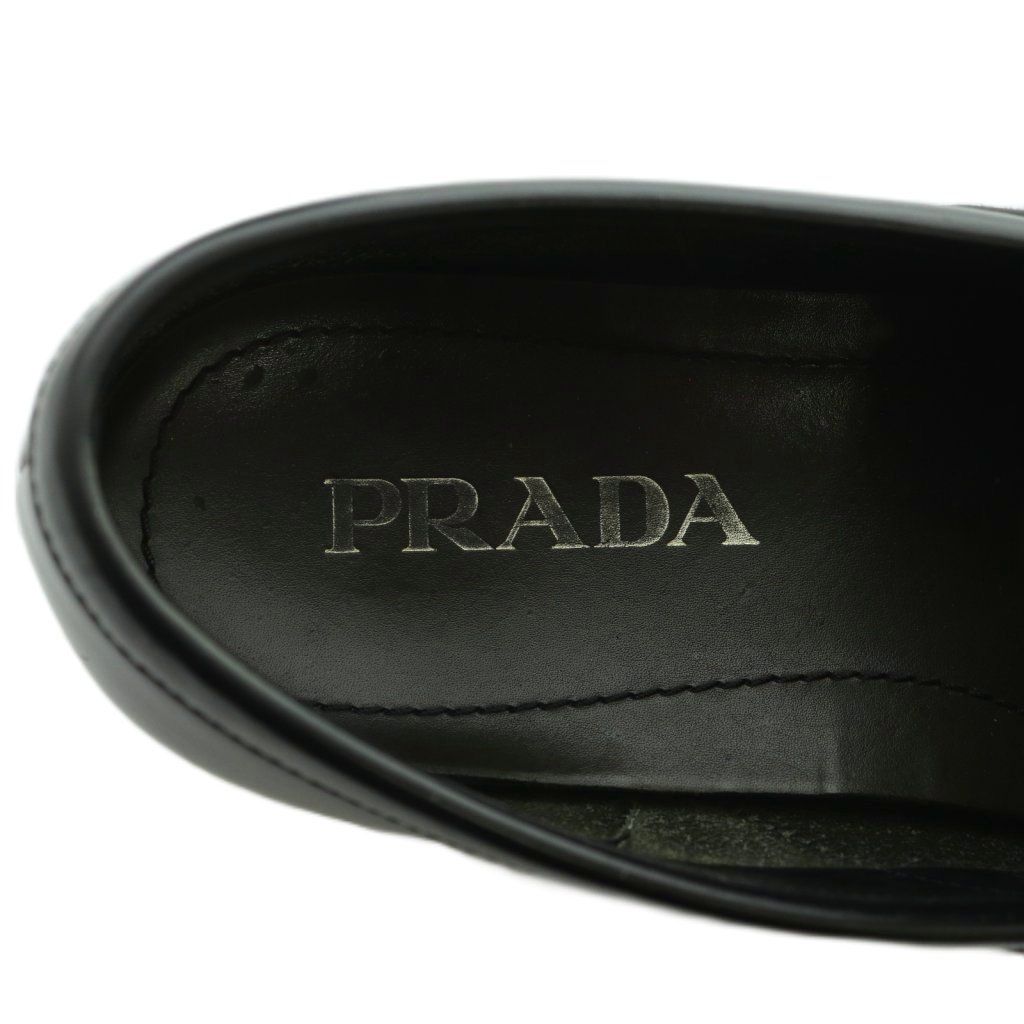 Prada Brushed Leather Loafers Moccasins Cowhide 6 Black — view 8
