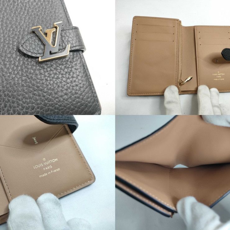 Louis Vuitton Bifold Wallet LV Vertical Compact Noir Black Taurillon Leather — view 6