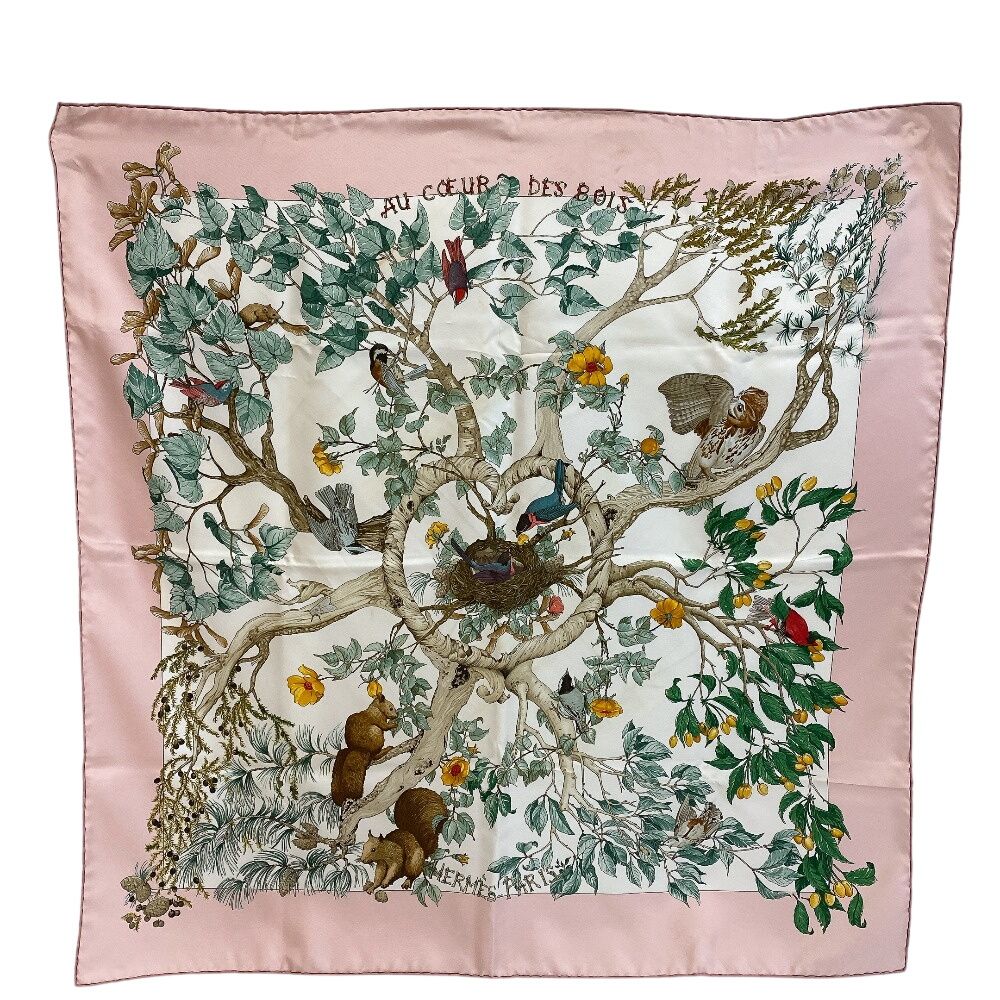 Hermes Carre 90 Coeur Des Bois in the Woods Silk Scarf Pink — view 2