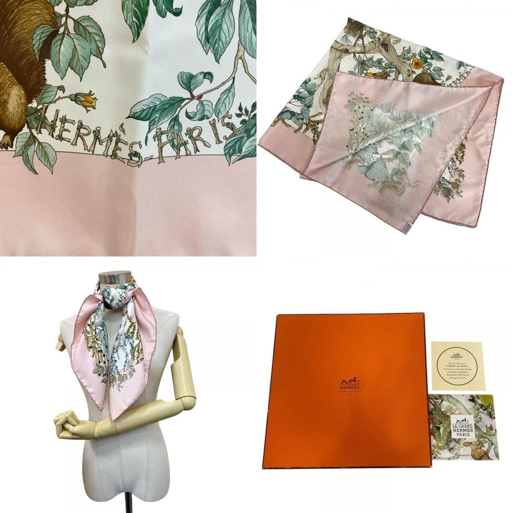 Hermes Carre 90 Coeur Des Bois in the Woods Silk Scarf Pink — view 8