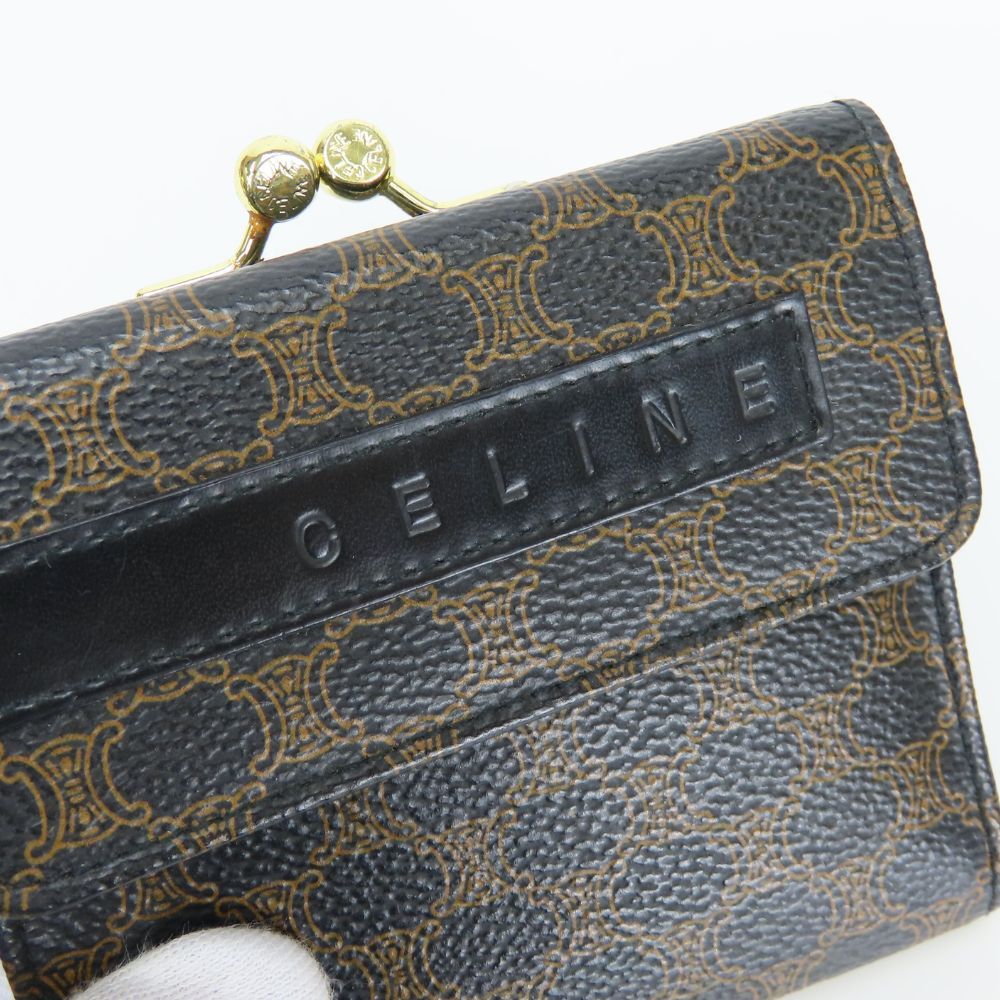 Celine Trifold Wallet Macadam Leather Brown Black Clasp Compact — view 4