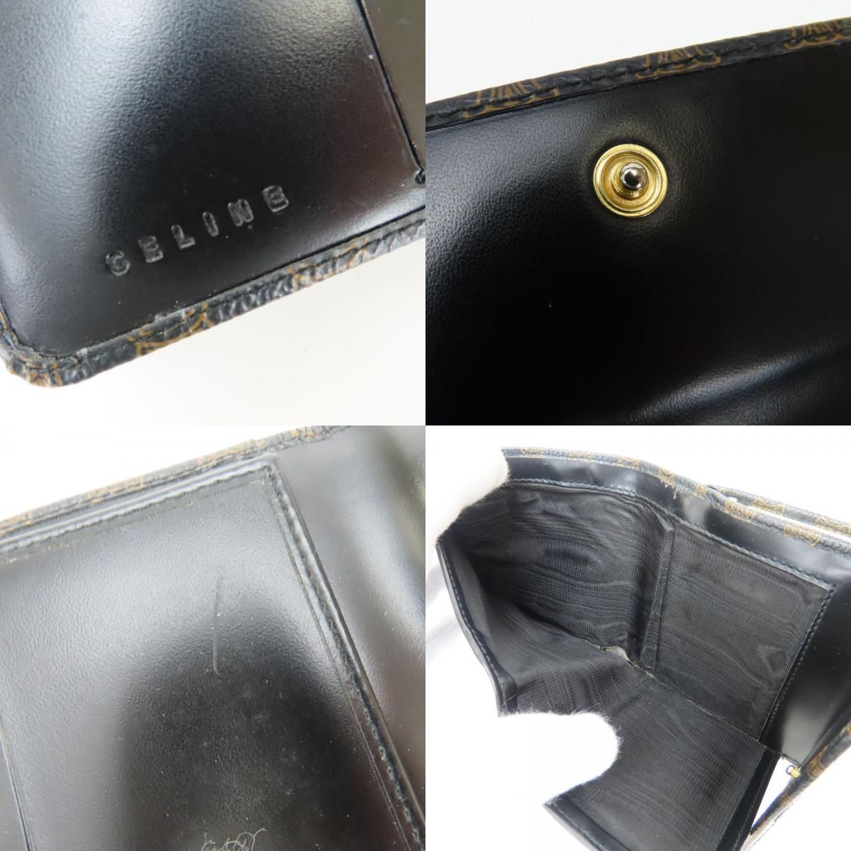 Celine Trifold Wallet Macadam Leather Brown Black Clasp Compact — view 8