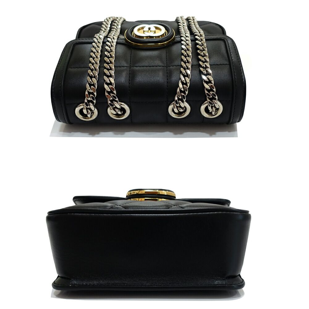 Gucci Deco Mini Shoulder Bag Interlocking Leather Black Gold Silver — view 3