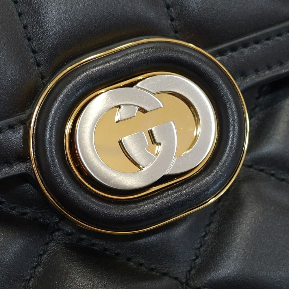 Gucci Deco Mini Shoulder Bag Interlocking Leather Black Gold Silver — view 6