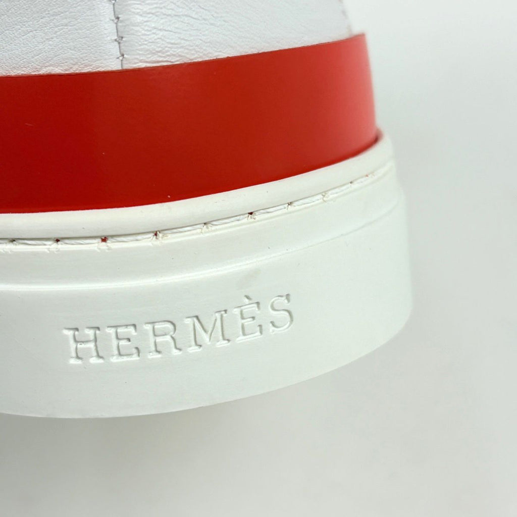 Hermes Deep Logo Stitch Sneakers Leather White Orange — view 5