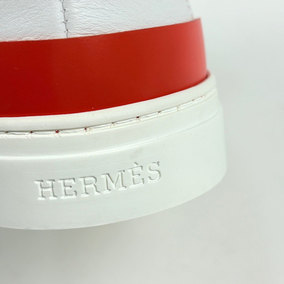 Hermes Deep Logo Stitch Sneakers Leather White Orange — view 5