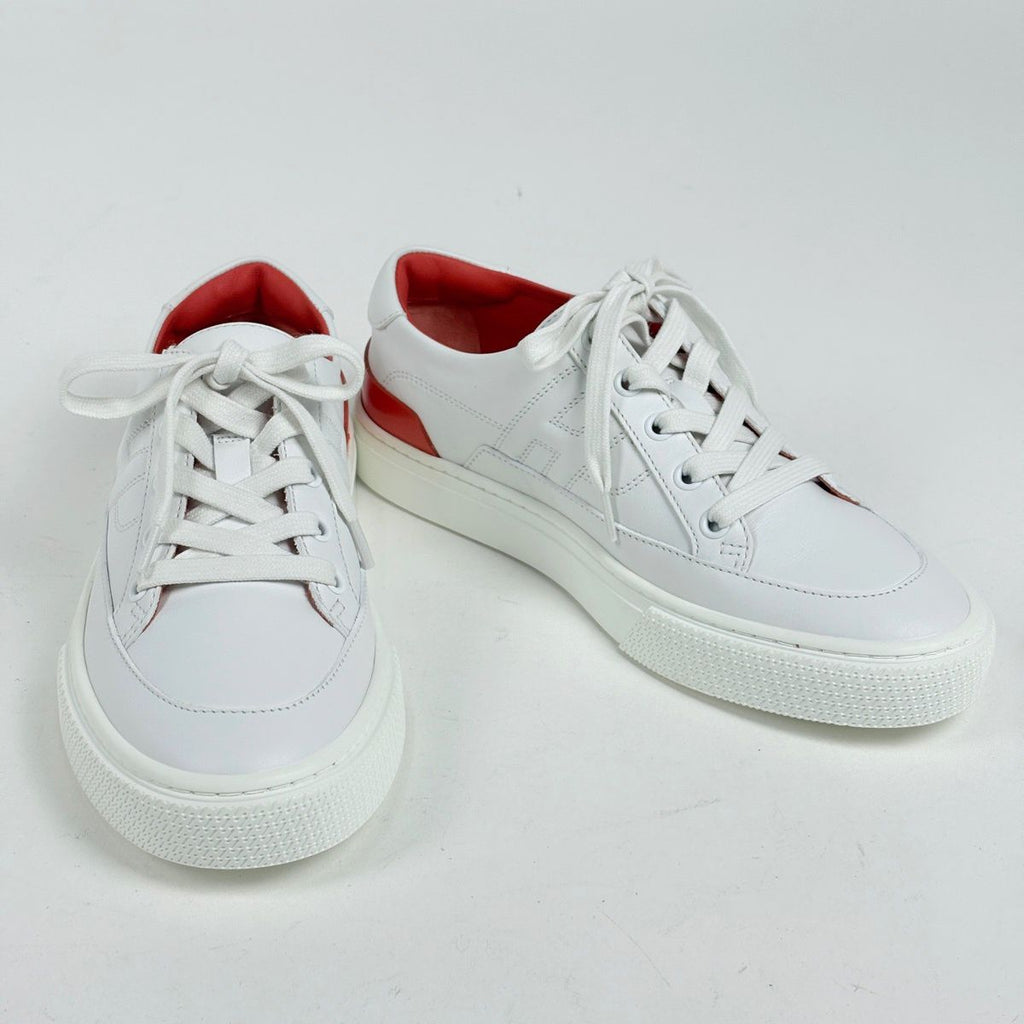 Hermes Deep Logo Stitch Sneakers Leather White Orange — view 6
