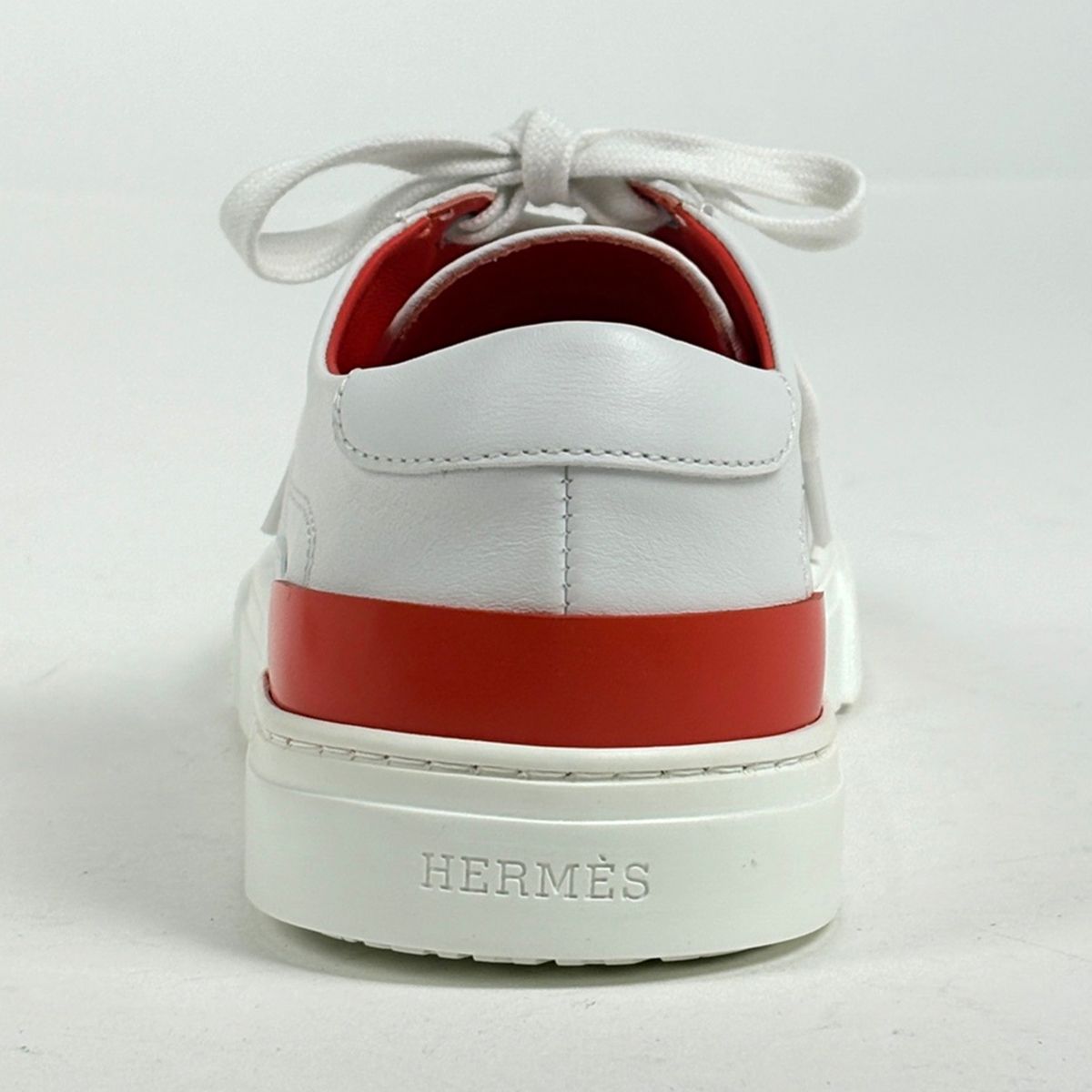Hermes Deep Logo Stitch Sneakers Leather White Orange — view 3