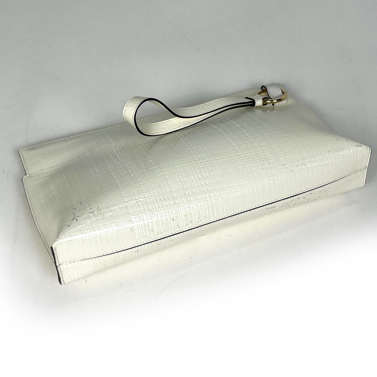 Loewe Anagram Clutch Logo Second Pouch Double Mechano Pin Patent Leather Ivory — view 2