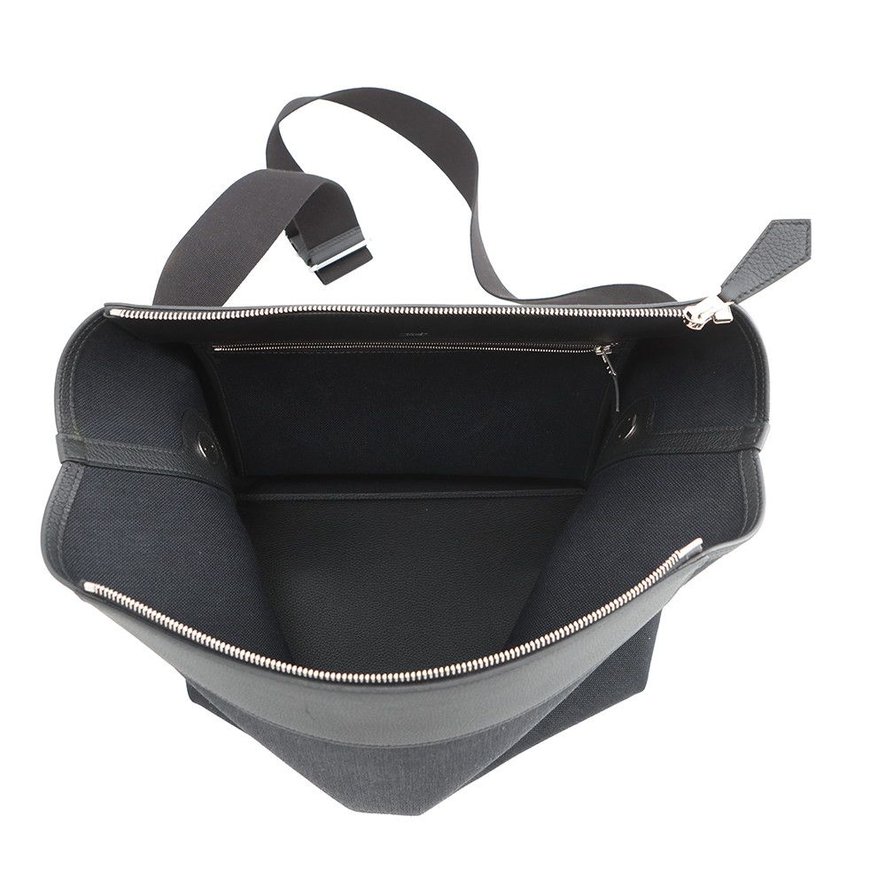 Hermes Shoulder Bag Black Silver Toile Ash Taurillon Legato — view 5