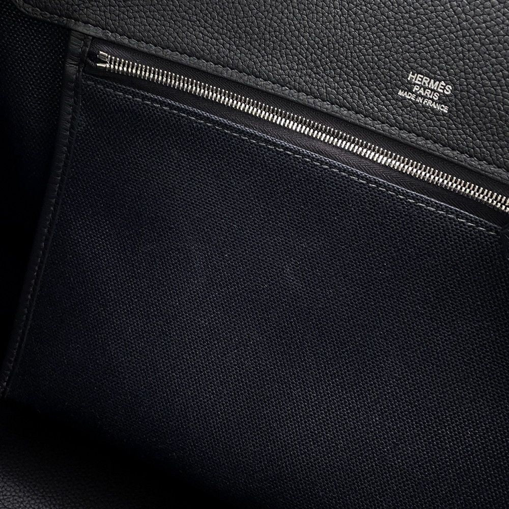 Hermes Shoulder Bag Black Silver Toile Ash Taurillon Legato — view 6