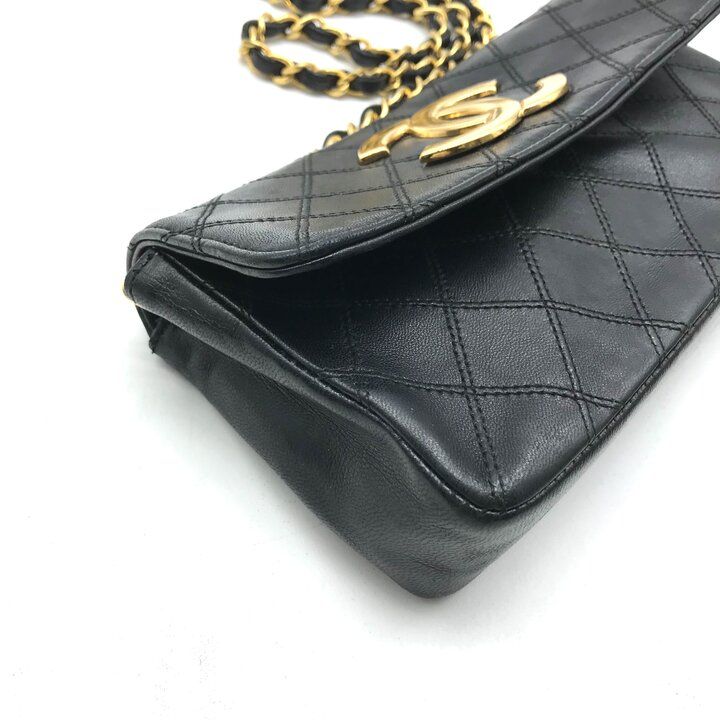 Chanel Big CC Logo Bicolor Lambskin Chain Shoulder Bag Black Purse — view 5