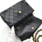 Chanel Big CC Logo Bicolor Lambskin Chain Shoulder Bag Black Purse — view 8