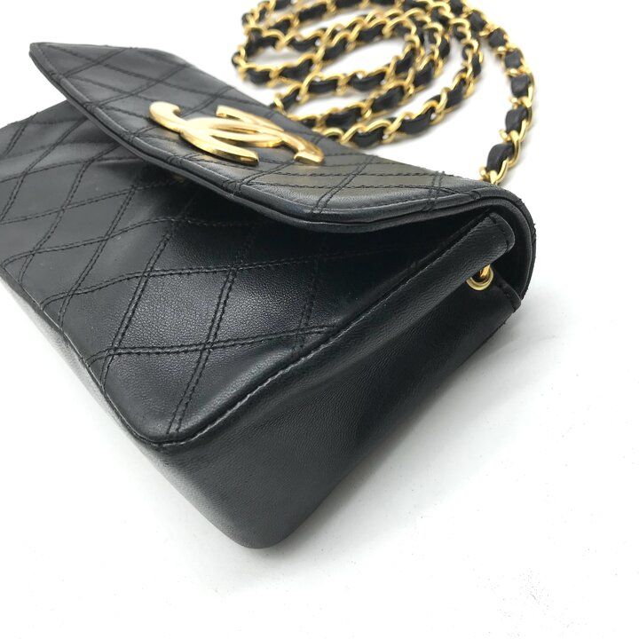 Chanel Big CC Logo Bicolor Lambskin Chain Shoulder Bag Black Purse — view 6