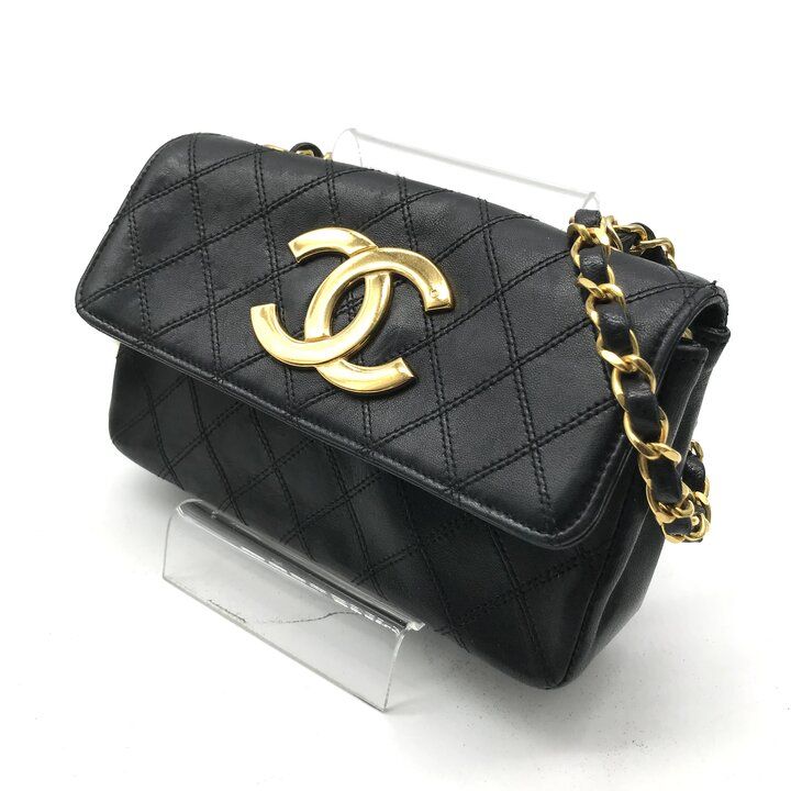 Chanel Big CC Logo Bicolor Lambskin Chain Shoulder Bag Black Purse — view 2