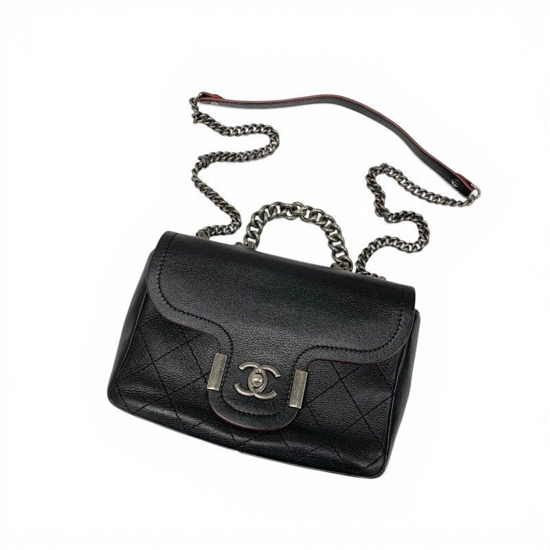 Chanel Shoulder Bag Black Red Silver Axic CC Logo Quilted Turnlock Single Flap — view 5