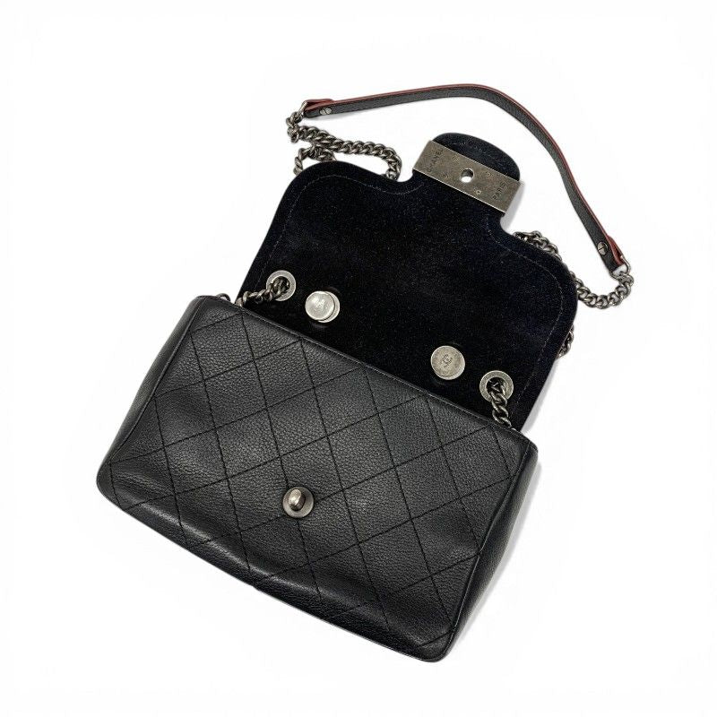Chanel Shoulder Bag Black Red Silver Axic CC Logo Quilted Turnlock Single Flap — view 6