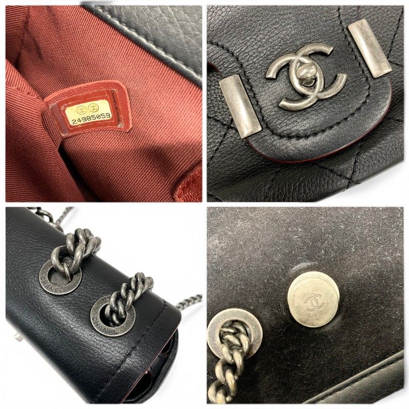 Chanel Shoulder Bag Black Red Silver Axic CC Logo Quilted Turnlock Single Flap — view 9