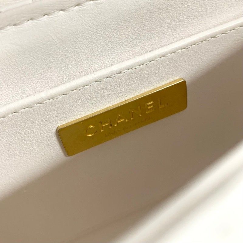 Chanel Shoulder Bag White Gold Quilted Small Flap Top Handle Turnlock CC Logo — view 8