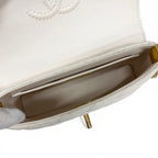 Chanel Shoulder Bag White Gold Quilted Small Flap Top Handle Turnlock CC Logo — view 7