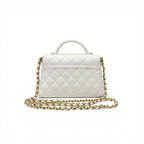 Chanel Shoulder Bag White Gold Quilted Small Flap Top Handle Turnlock CC Logo — view 3
