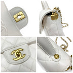 Chanel Shoulder Bag White Gold Quilted Small Flap Top Handle Turnlock CC Logo — view 9
