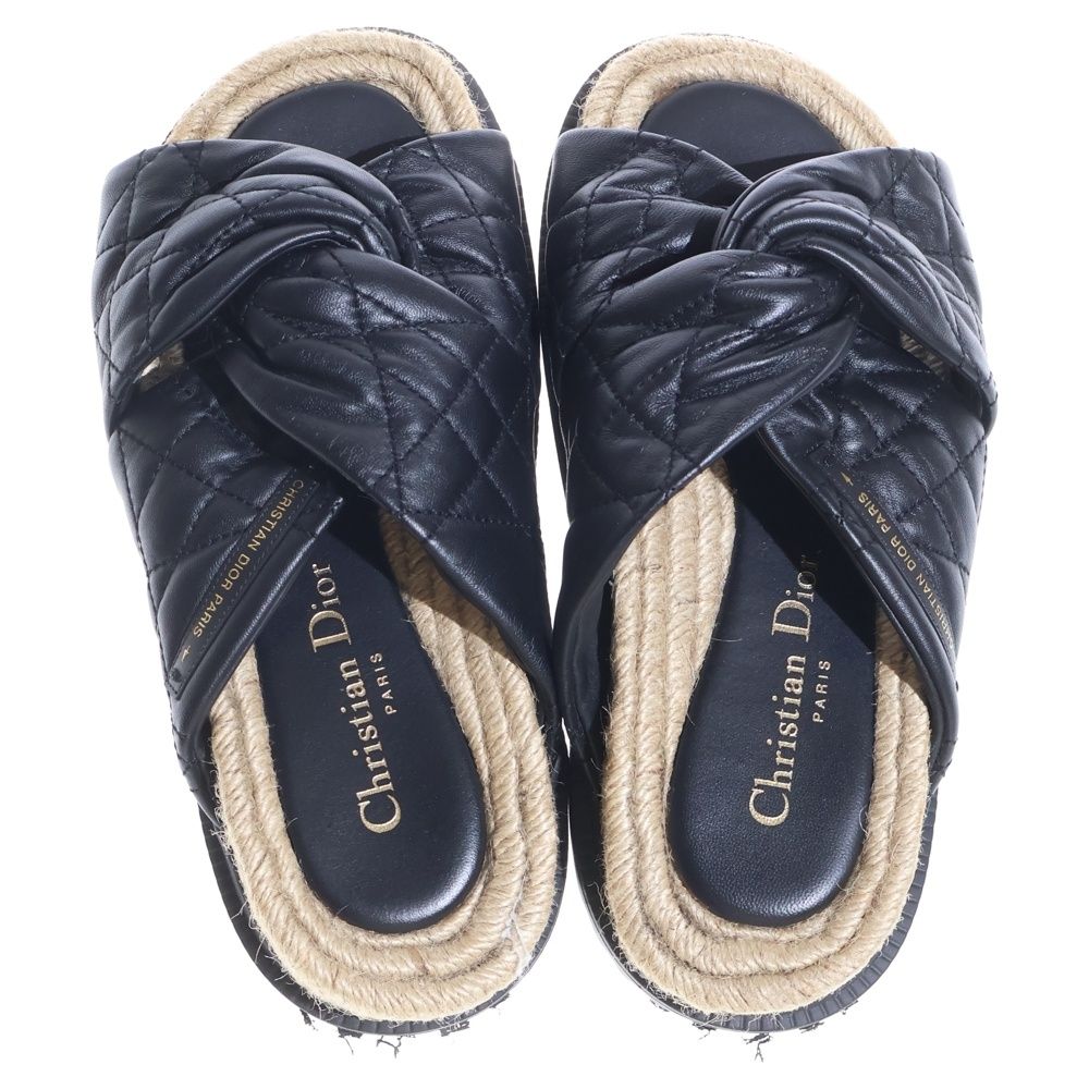 Dior Dtwist Cannage Lambskin Mule Logo Leather Sandals Black Beige — view 4