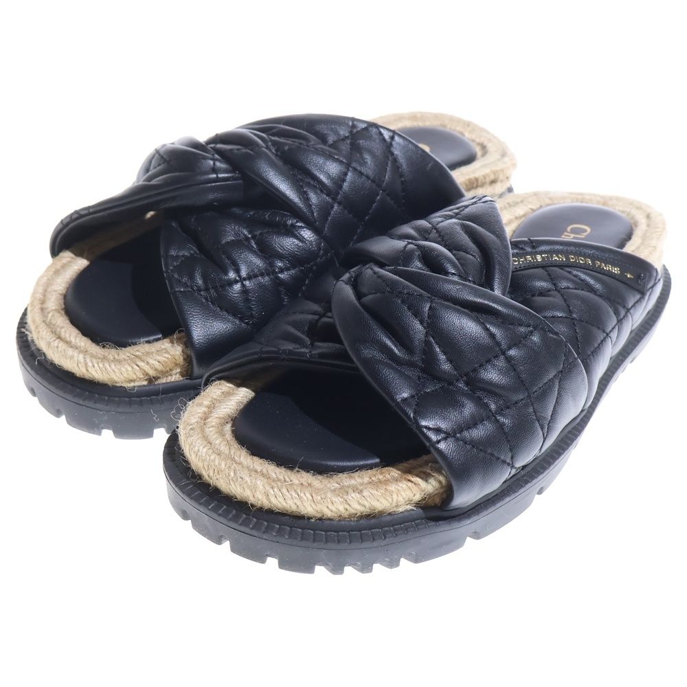 Dior Dtwist Cannage Lambskin Mule Logo Leather Sandals Black Beige — view 2