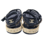 Chanel CC Logo Quilted Lambskin Leather Strap Flat Sandals Black — view 3