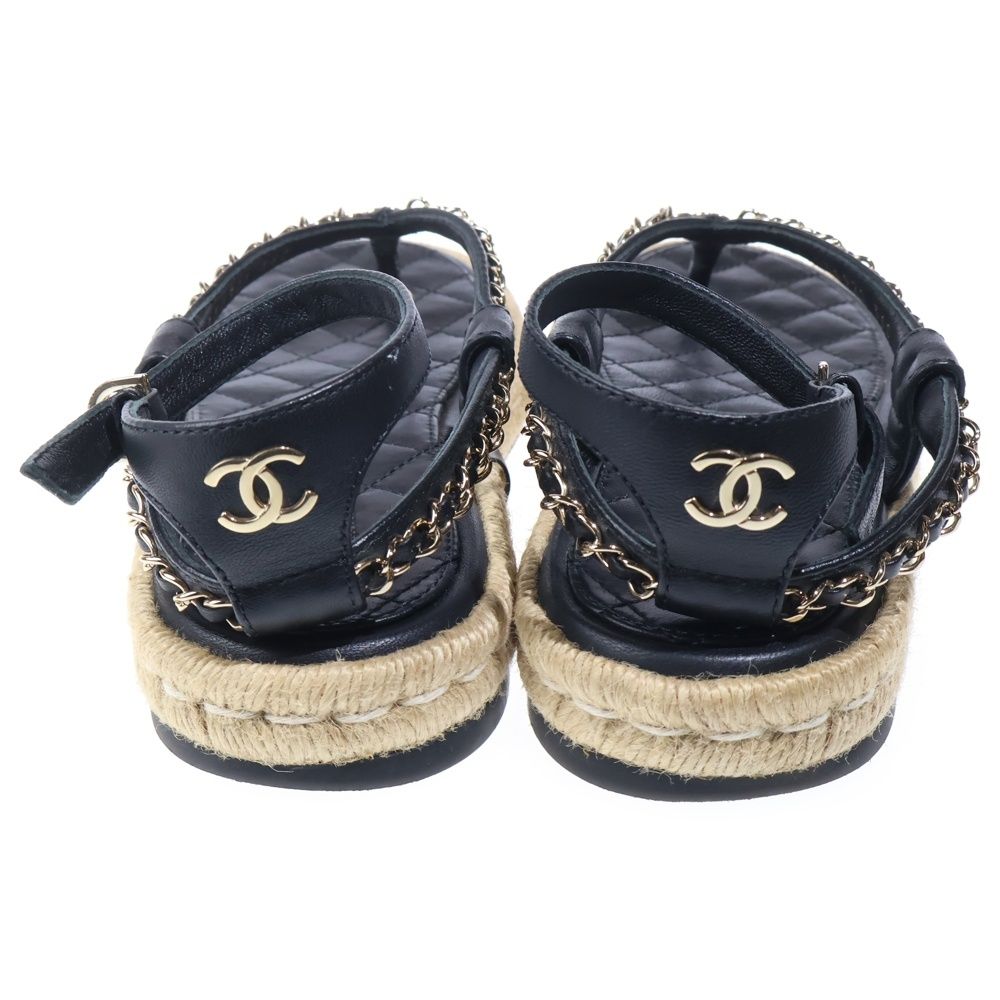 Chanel CC Logo Quilted Lambskin Leather Strap Flat Sandals Black — view 3