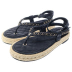 Chanel CC Logo Quilted Lambskin Leather Strap Flat Sandals Black — view 2