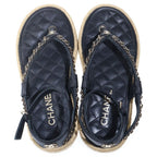 Chanel CC Logo Quilted Lambskin Leather Strap Flat Sandals Black — view 4
