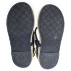 Chanel CC Logo Quilted Lambskin Leather Strap Flat Sandals Black — view 5