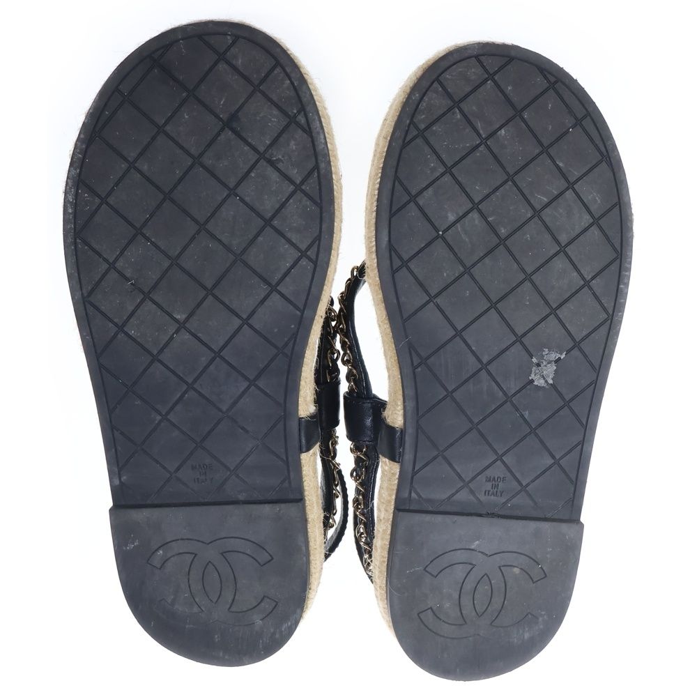 Chanel CC Logo Quilted Lambskin Leather Strap Flat Sandals Black — view 5