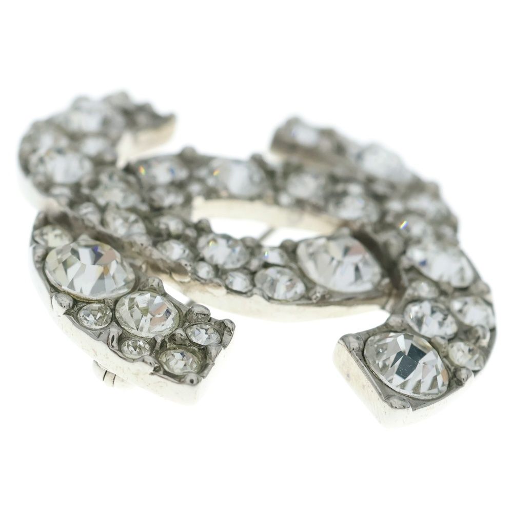 Chanel CC Logo Rhinestone Brooch Pin Badge Silver — view 3