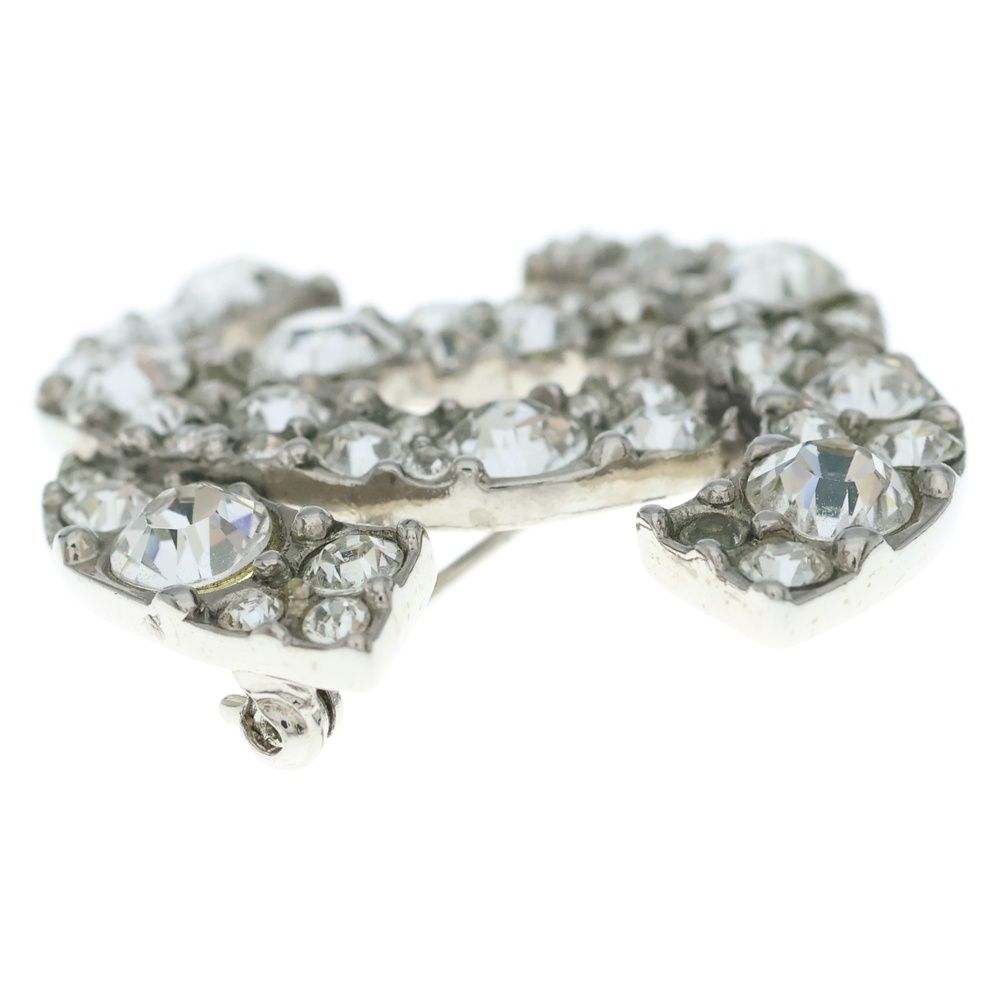 Chanel CC Logo Rhinestone Brooch Pin Badge Silver — view 4