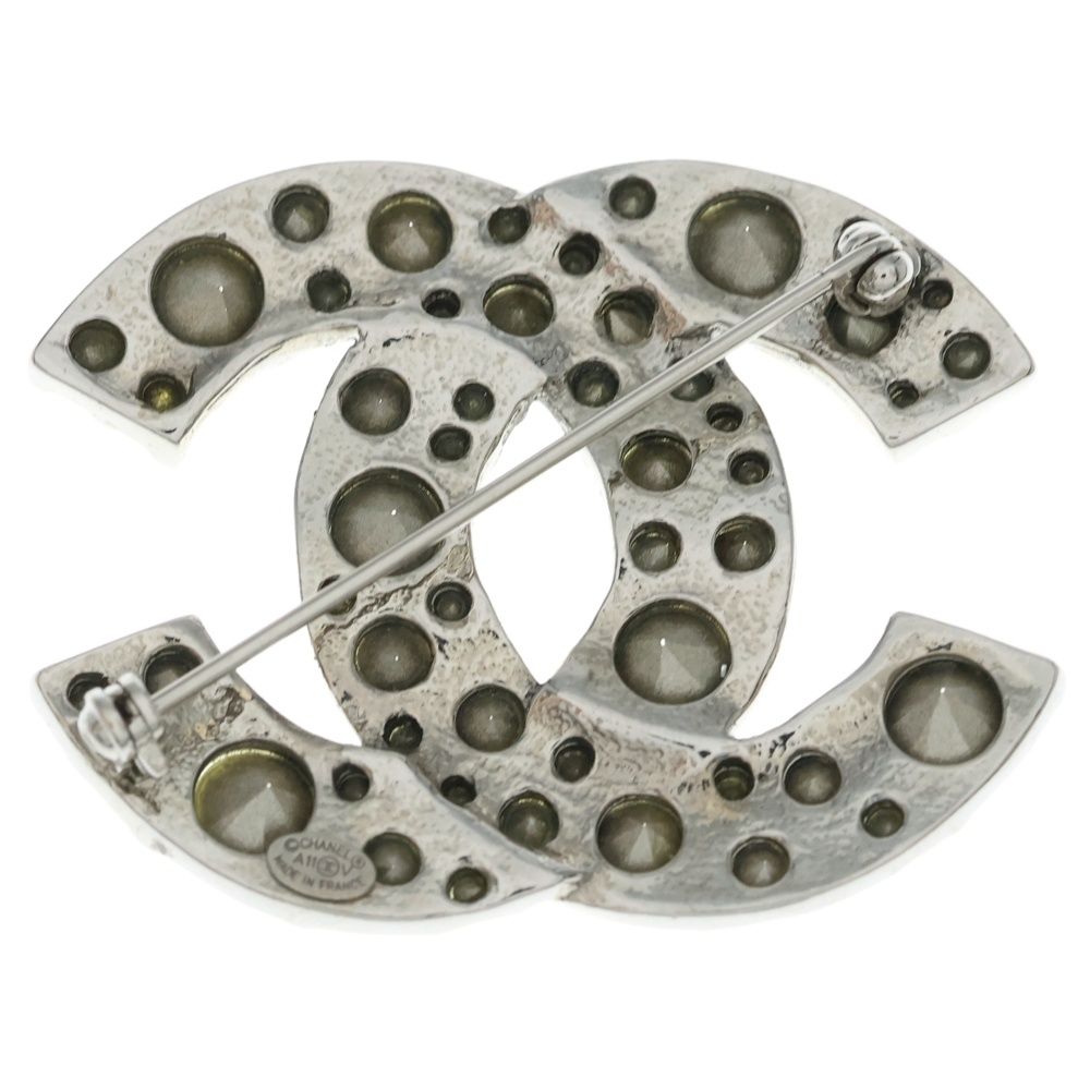 Chanel CC Logo Rhinestone Brooch Pin Badge Silver — view 2