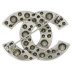 Chanel CC Logo Rhinestone Brooch Pin Badge Silver — view 2