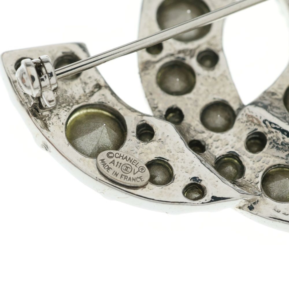 Chanel CC Logo Rhinestone Brooch Pin Badge Silver — view 5
