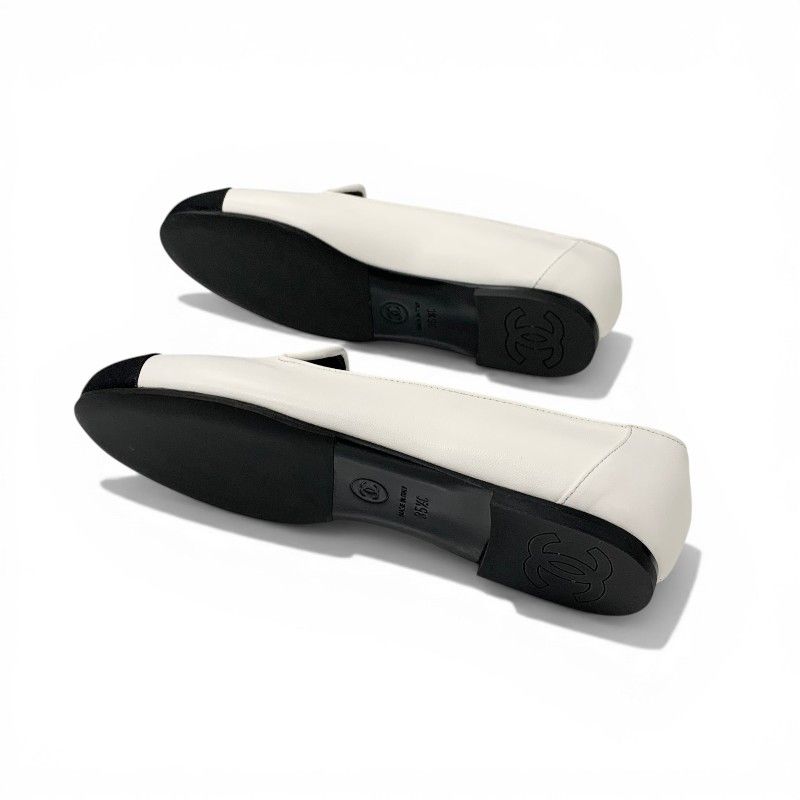Chanel Loafers Leather Shoes White Black CC Logo Bicolor Flat — view 6