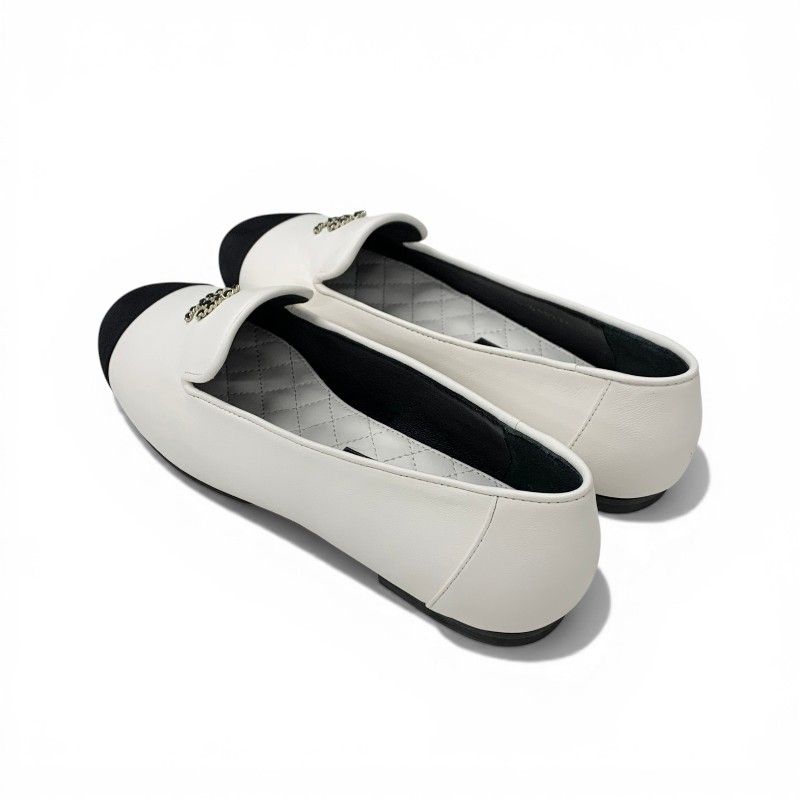 Chanel Loafers Leather Shoes White Black CC Logo Bicolor Flat — view 4